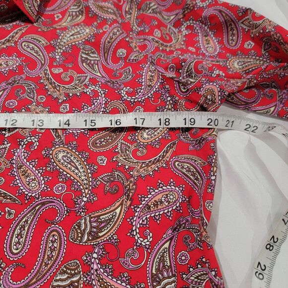 Lands End Womens Button Up Top Size 12 Paisley Red Supima Cotton - Picture 7 of 7